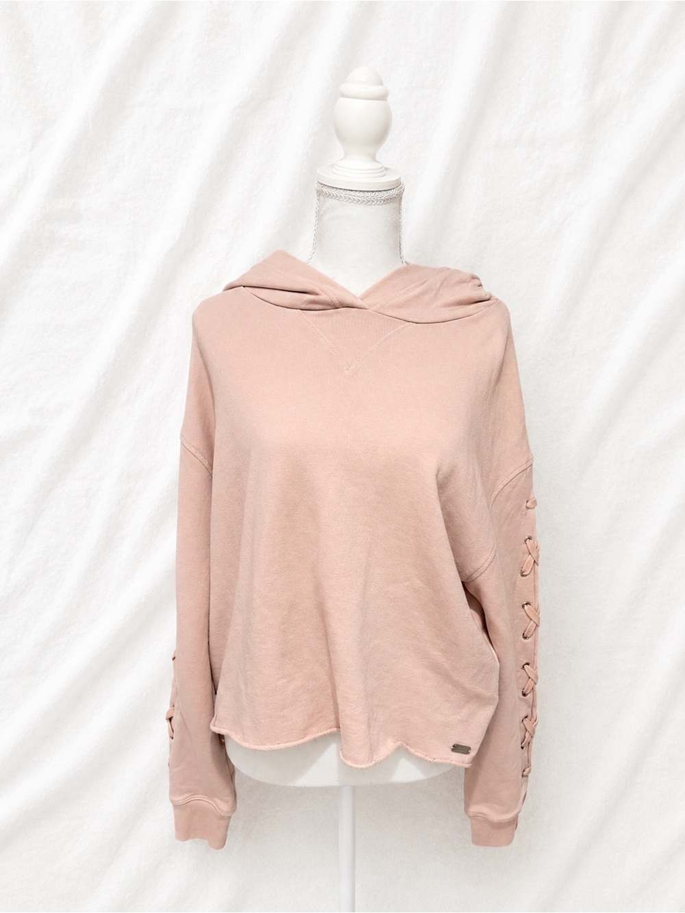 Marc New York Blush Pink Hooded Lace-Up Sleeve Sweatshirt